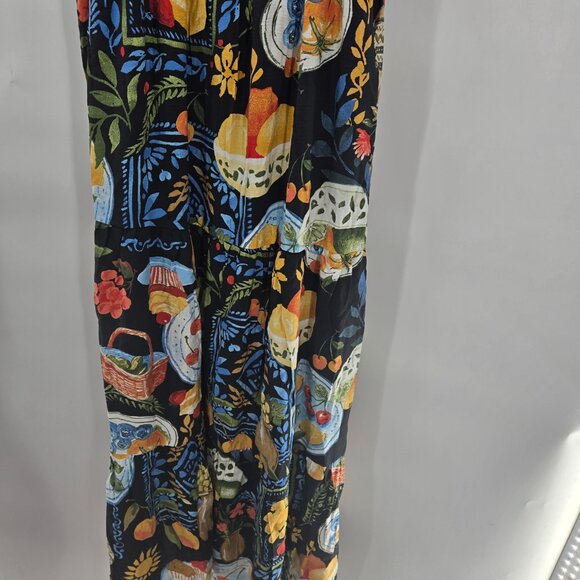 August Sky Black Fruit Breakfast Square Neck Ruched Midi Dress Small NWOT - Picture 7 of 12